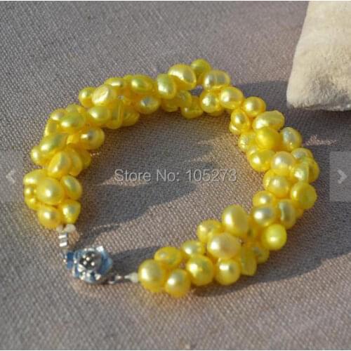 New Arriver Pearl Bracelet 6-7MM 7.5 Inches Baroque Shape Yellow Color Freshwater Pearl Bracelet Wedding Bridesmaids Jewelry