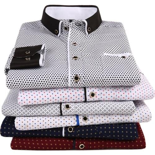 2021 Men Fashion Casual Long Sleeved Printed shirt Slim Fit Male Social Business Dress Shirt Brand Men Clothing Soft Comfortable