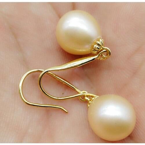 GENUINE 10-12MM AAA+ Faint pink SOUTH SEA PEARLS EARRING 14k/20 gold
