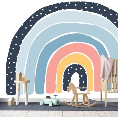 Grey and blue color strip rainbow bridge for boys room wall decor art wallpaper discount kids wall mural geomtric customerize