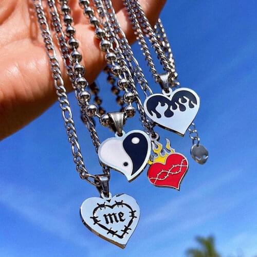 NEW Harajuku Vintage Hip-hop Heart Necklace Stainless Steel Love Gossip Flame Necklaces For Women Men Fashion Jewelry Gift