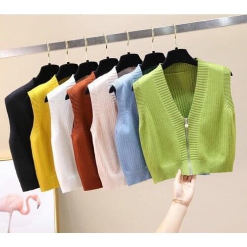 Women Knitted Waistcoat Vintage Sweater Autumn Winter Wear Korean Style Slim Pullover Vest V-neck Short Sweater Vests for Women