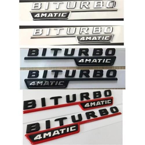 1 pair Flat Font BITURBO4matic Fender Emblems Badges Emblem Sticker for Mercedes Benz E43 C43 G43 GLC43 GLE43 AMG BITURBO 4MATIC
