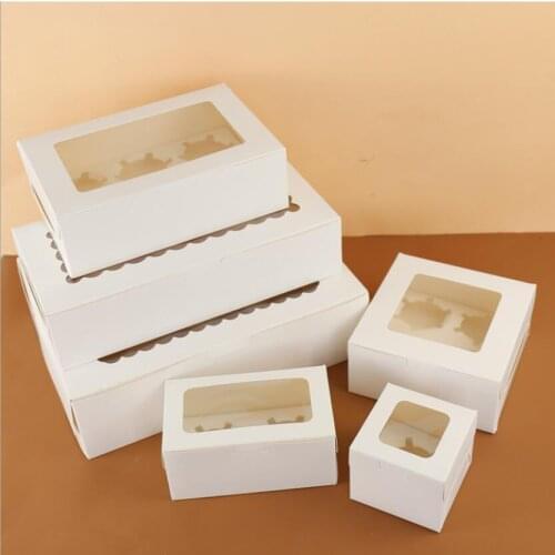 10pcs/lot White Paper Cake Boxes and Packaging 1/2/4/6/8/12 Holes Cupcake Box With Clear Window Kraft Paper Packaging Box