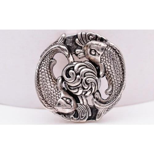 10X Bling Silver Japanese Lucky Double Fish Leathercraft Accessories Belt Saddle Concho Screw back