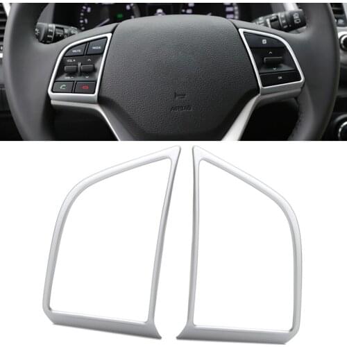 2Pcs Car Chrome Silver Steering Wheel Insert Trim Cover For HYUNDAI Tucson 2015-2018 Interior Mouldings Steering Wheels Covers