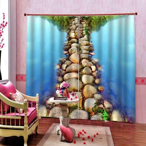 Seaside scenery Cobblestone Pastoral Style 3D Curtain For Living room Bedroom Blackout Window Drapes Decor Sets Customizable any