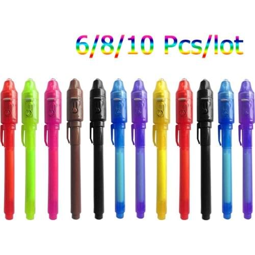 4/6/8/10 Pcs/lot Invisible Ink Pen,Secrect Message pens, 2 In 1 Magic Light Pen for Drawing Fun Activity Kids Party Favors Gift
