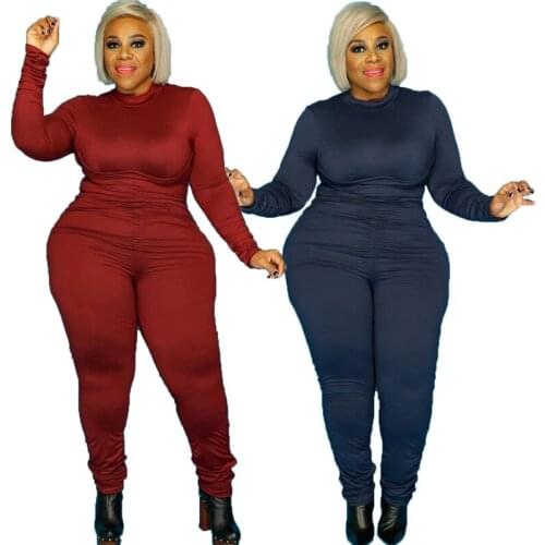 5XL Plus Size Jumpsuits and Rompers for Women High Waist Bodycon Jumpsuit Stretch Long Sleeve Bodysuits Wholesale Dropshipping