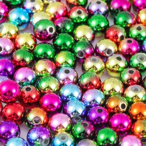 6/8/10mm Shiny Plated Mixed Color Acrylic Round Beads Christmas Decor Ornaments Beads for DIY Earrings Craft Jewelry Making
