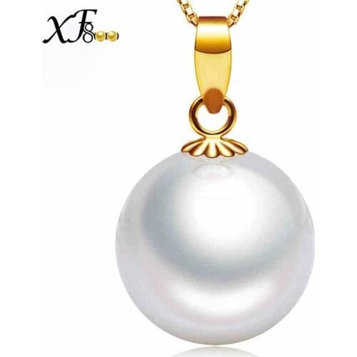 Pure 18K Gold Pearl Necklace Pendant 11-12mm Natural Freshwater Pearl AU750 Jewelry Women Fashion Jewelry [XF800]