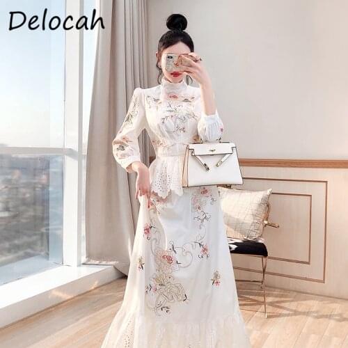 Delocah New 2021 Summer Women Fashion Runway Party A-Line Dress Embroidery Ruffles Printed Elegant Ladies Maxi Dresses Vestidos