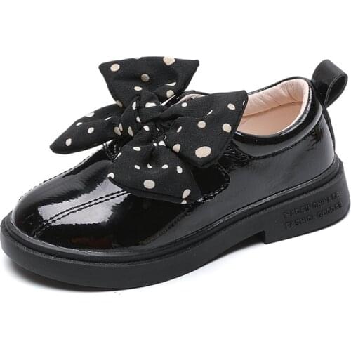 Childrens PU Leather Shoes Girls Bowtie Fashion Flat Princess Performance Shoes Soft Non-slip Kids Wedding Party Dress Shoes