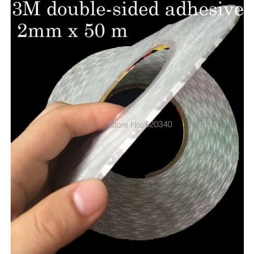2 pcs 3M Tape 2 mm x 50m Sticker Double Sided Adhesive Tape Cellphone Touch Screen LCD Repair fix free shipping
