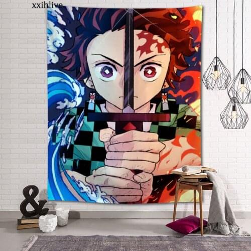 Anime Kimetsu No Yaiba Tapestry Customizable Bohemian Wall Hanging Room Carpet HD Tapestries Art Home Decoration Accessories