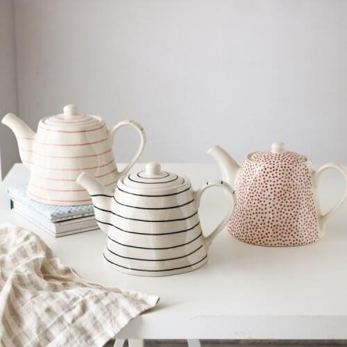 Ceramic Ins Style Hand Shaped Striped Dots Large Teapot/Tea Set/Coffee Pot