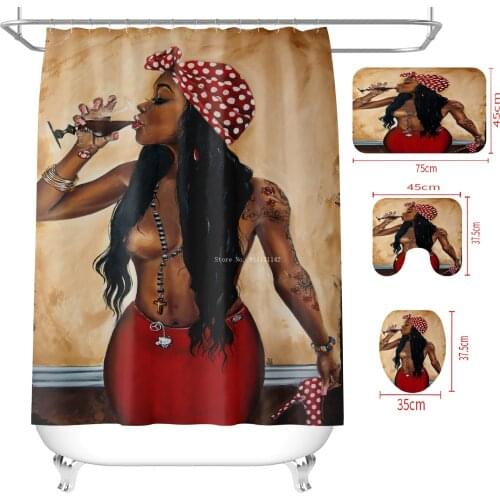 Beautiful African Girl Waterproof Durable Shower Curtain Bathroom Bath Mat Toilet Mat Set Fashion Home Decor