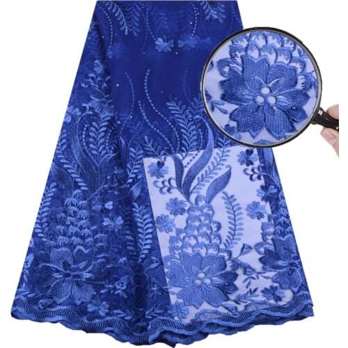 2019 Dark Blue African Lace Fabric Embroidery Nigerian French Lace Fabric High Quality French Lace Fabric For Wedding Dress 1553