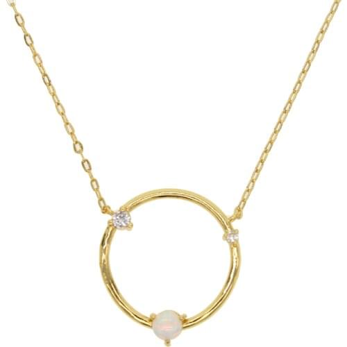 Fashion Simple Dainty opal stones Circle Round Karma Necklace Clavicle Chain Minimalist Statement Circle Pendants Necklaces