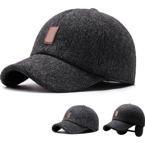 Men Felt Hat Autumn Winter Thick Warm Ear Protection Baseball Cap Outdoor Sport Male Man Caps
