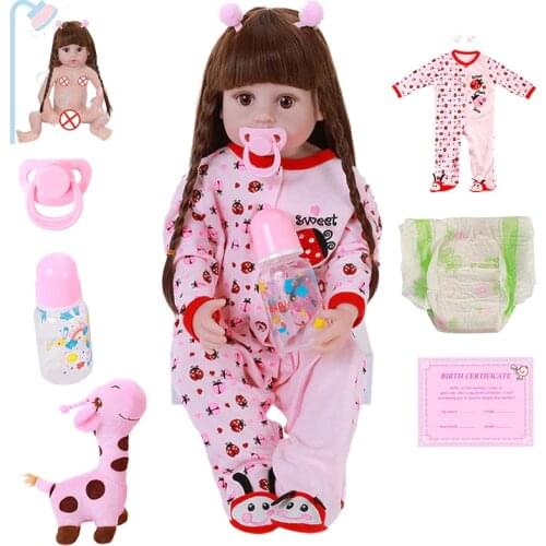 22inch 56cm Soft Vinyl Full Silicone Body Reborn Baby Doll Ladybug Clothes Princess Straight Long Hair For Kids Christmas Gifts