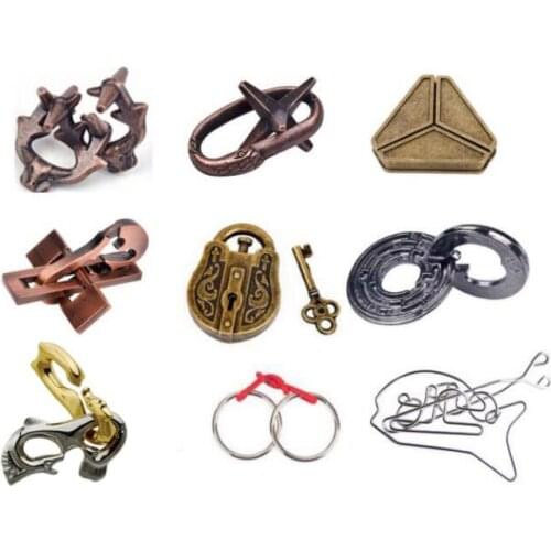 Set of 9PCS Mind Brain Teaser Metal Puzzles Game Toys Gift for Adults Kids