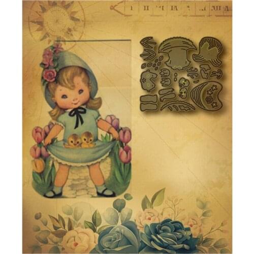 New girl and duckling metal cutting mold cute lady mold for DIY scrapbooking card greeting card craft decoration embossing 2021