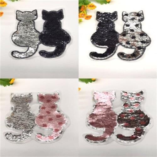 2020 NEW cat Reversible Change color Sequins Sew On Patches for clothes DIY Patch Applique Bag Clothing Coat Sweater Crafts