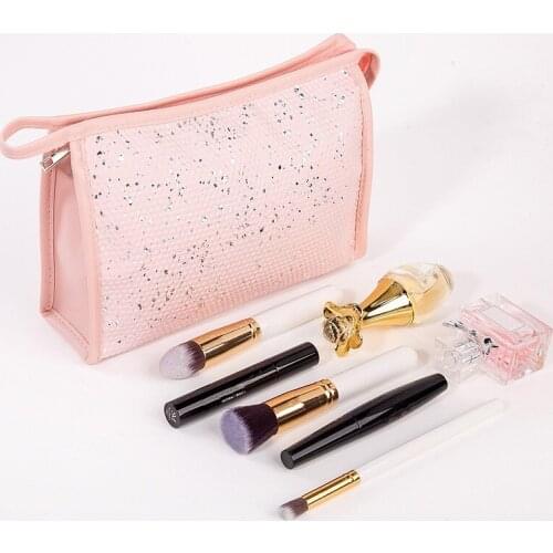 New Sequin Cosmetic Bag Outdoor Travel Large Capacity Portable PU Waterproof Toiletry Pouch Casual Shopping Zipper Handbags