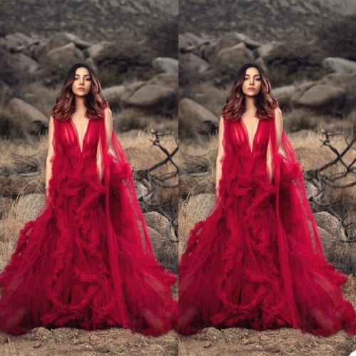 Pregnant Women New Arrival Prom Dresses Sexy V Neck Robes for Photo Shoot or Baby Shower Custom Made Maternity Tulle Fluffy Robe