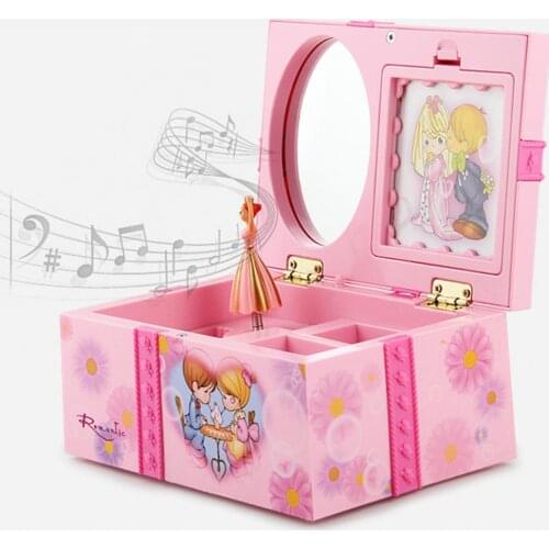 Dancing Girl Music Box Ornament Jewelry Storage Organizer with Makeup Mirror