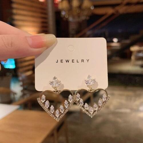 Origin Summer Exquisite Love Heart Hollow Out Dangle Earring for Women Bling Bling Rhinestone Wedding Earring Jewelry Pendientes