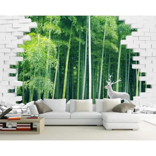 Custom Photo Wallpaper 3D Murals Broken Wall Green Bamboo Forest Animals Living Room TV Background Wall Papers Home Decor