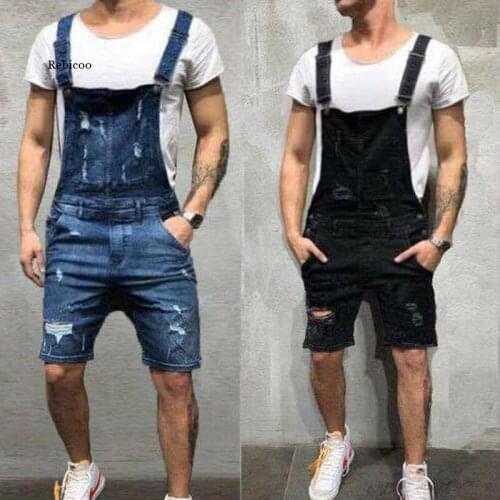 Popular MenS Ripped Jeans Jumpsuits Hi Street Distressed Denim Bib Overalls For ManS Jeans Suspender Pants Male Rompers