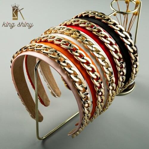 Personality Gold Color Plastic Chain Designer Headband for Girl Elegant Solid Color Fabric Hairband Woman Party Hair Accessories