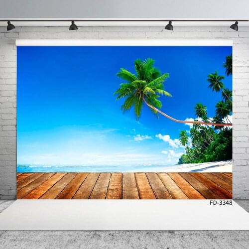Seaside Palm Tree Wood Vinyl Cloth Photography Backgrounds Portrait Photographic Backdrops Photo Studio Photobooth Camera Photo