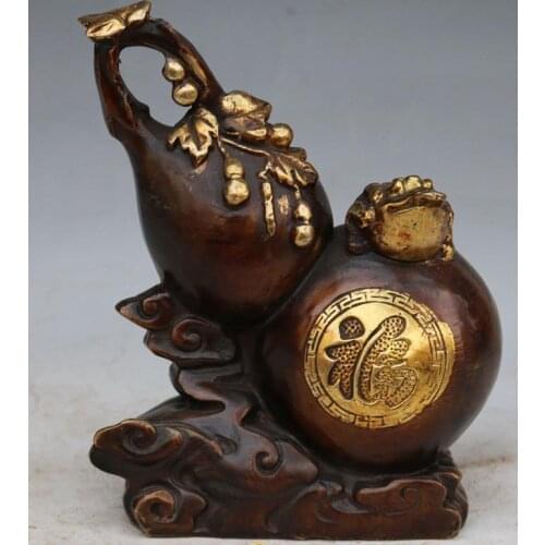 Rare Old copper carving Statue/Sculpture-Lucky gourd gold toad ornaments ,handmade crafts,best collection & Adornment