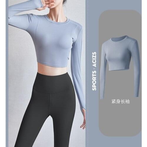 Yoga Shirts Women Autumn Winter Sports Hip-Lifting High Waist Nude Fitness Clothes Tight Night Running Long Sleeved Tops T-Shirt