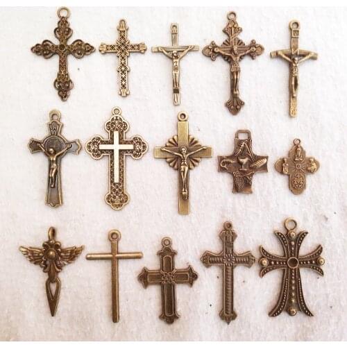Mix big crosses Charm For Jewelry Making bronze love flower jesus crosses Pendants For Bracelets pretty crosses Charm