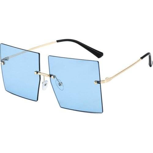 Brand Oversized Square Frameless Women Sunglasses Fashion Personality Catwalk Sunglasses Flat Top Blue Red Transparent Lenses