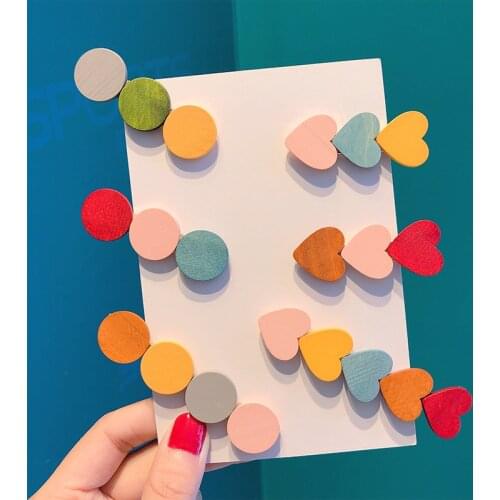 1Pcs Fashion Candy Colour Love Heart Round Hair Clips Korean Sweet Wood Barrette Hairpin Cute Kawaii Girl Hair Accessories