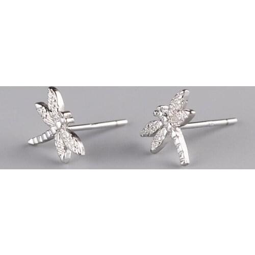 Fine 925 Sterling Silver Dragonfly Temperament Cute Stud Earrings for Women Girls Creative Female Gifts Accessories Bijoux SE227