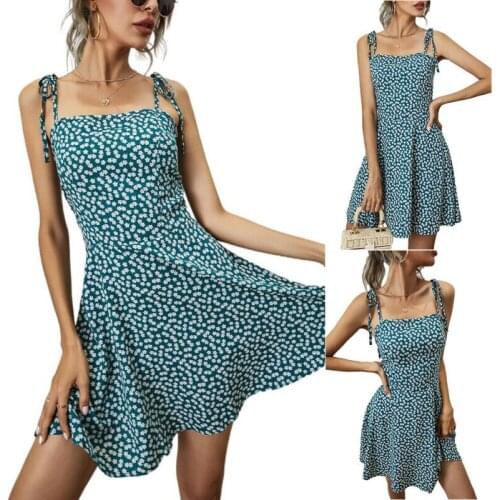 Women Sexy Floral Print Dress Sling Summer Beach Slim Swing Short Mini Dresses
