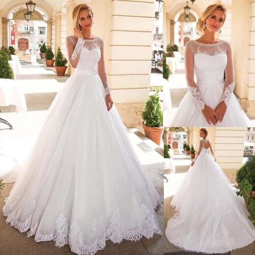 Elegant Scoop Neckline 2 In 1 Wedding Dresses With Pearls Beadings Long Sleeves Bridal Gowns vestidos de novia baratos