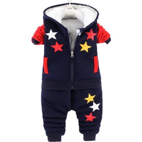 Winter Warm Boys Clothing Set Cartoon Five-pointed Star Thick Plus Velvet Suit For Kids Toddler Childrren Christmas Present