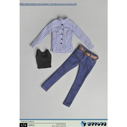 ZYTOYS Scale 1/6 Fashion Women Blue Plaid Denim Suit ZY5012 For Mostly 12 inch Doll Soldier Collection
