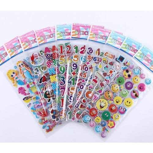 10/20/30 Sheets Randomly Bubble 3D Stickers for Kids Boys PVC Puffy Children School Teacher Reward Gifts Mobile Phone Decoration