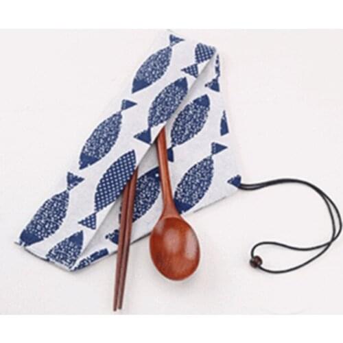 100sets Chinese Chopsticks SpoonTableware Set Wooden Cutlery Sets With Cloth Storage Bag Travel Portable Kitchen Tool