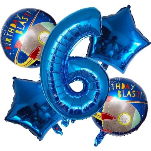 5pcs/lot 32inch Blue Number Space theme star party supplies birthday party decorations happy birthday 1~9 years old Foil balloon