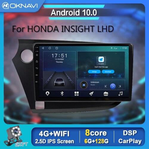 OKNAVI DSP Android 10.0 Car Radio Player For Honda Insight LHD 2009-2014 GPS WIFI Carplay Stereo Auto 1280*720P Headrest OBD 9"